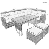 Set of 6 Patio Furniture Set Outdoor Rattan Sectional Sofa with Glass Table Ottomans, Gray