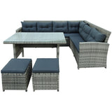 Set of 6 Patio Furniture Set Outdoor Rattan Sectional Sofa with Glass Table Ottomans, Gray