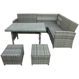 Set of 6 Patio Furniture Set Outdoor Rattan Sectional Sofa with Glass Table Ottomans, Gray
