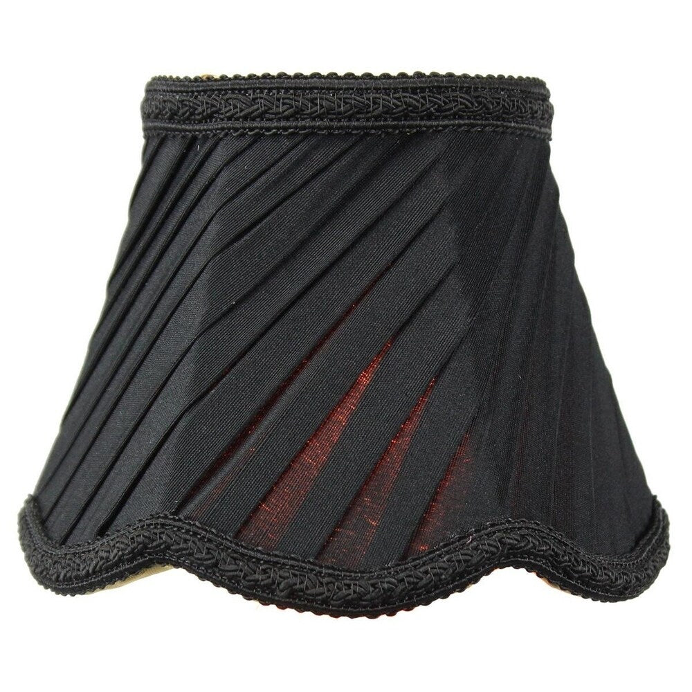 Set of 6 Pleated Scallop Clip-on Candelabra Black Lampshade 3x5x4