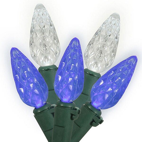 Set of 70 LED Blue and Pure White C6 Christmas Lights - Green Wire