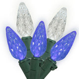 Set of 70 LED Blue and Pure White C6 Christmas Lights - Green Wire