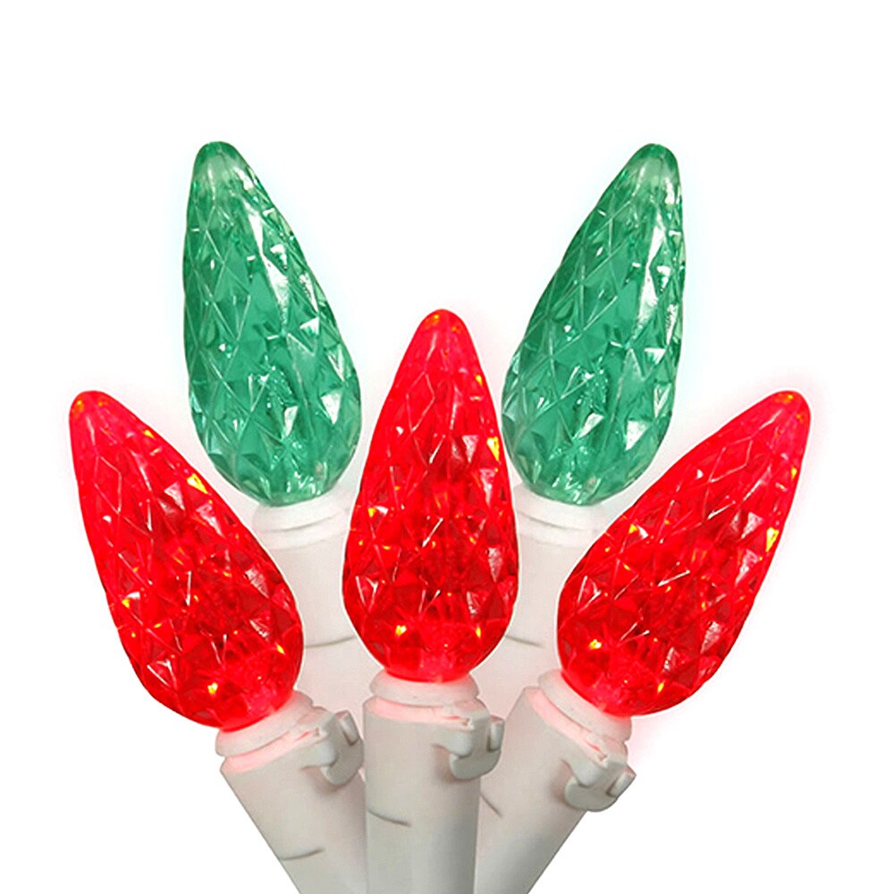Set of 70 Red and Green LED C6 Christmas Lights - White Wire