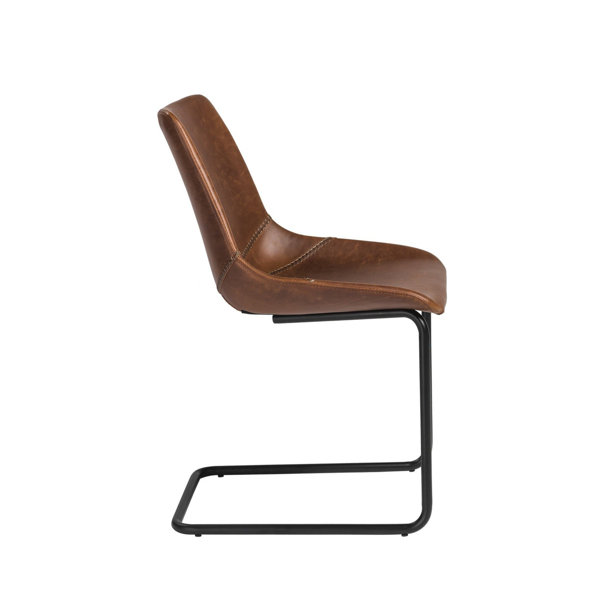 Set of Four White Faux Faux Leather Gold Cantilever Chairs