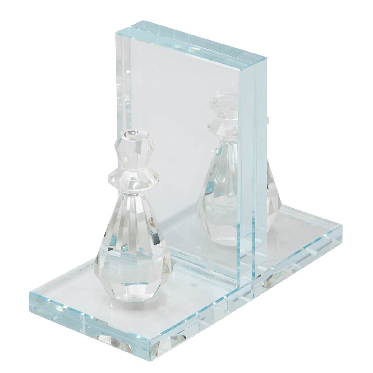 Set of Two 7"H 4" Diameter Frosted Crystal Chess Piece Bookends for Bookshelves in Your Library, Den, Office, Living