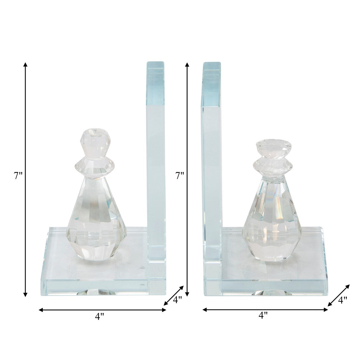 Set of Two 7"H 4" Diameter Frosted Crystal Chess Piece Bookends for Bookshelves in Your Library, Den, Office, Living