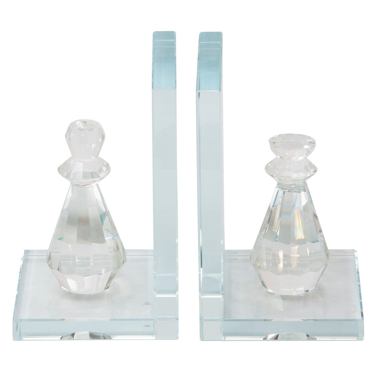 Set of Two 7"H 4" Diameter Frosted Crystal Chess Piece Bookends for Bookshelves in Your Library, Den, Office, Living