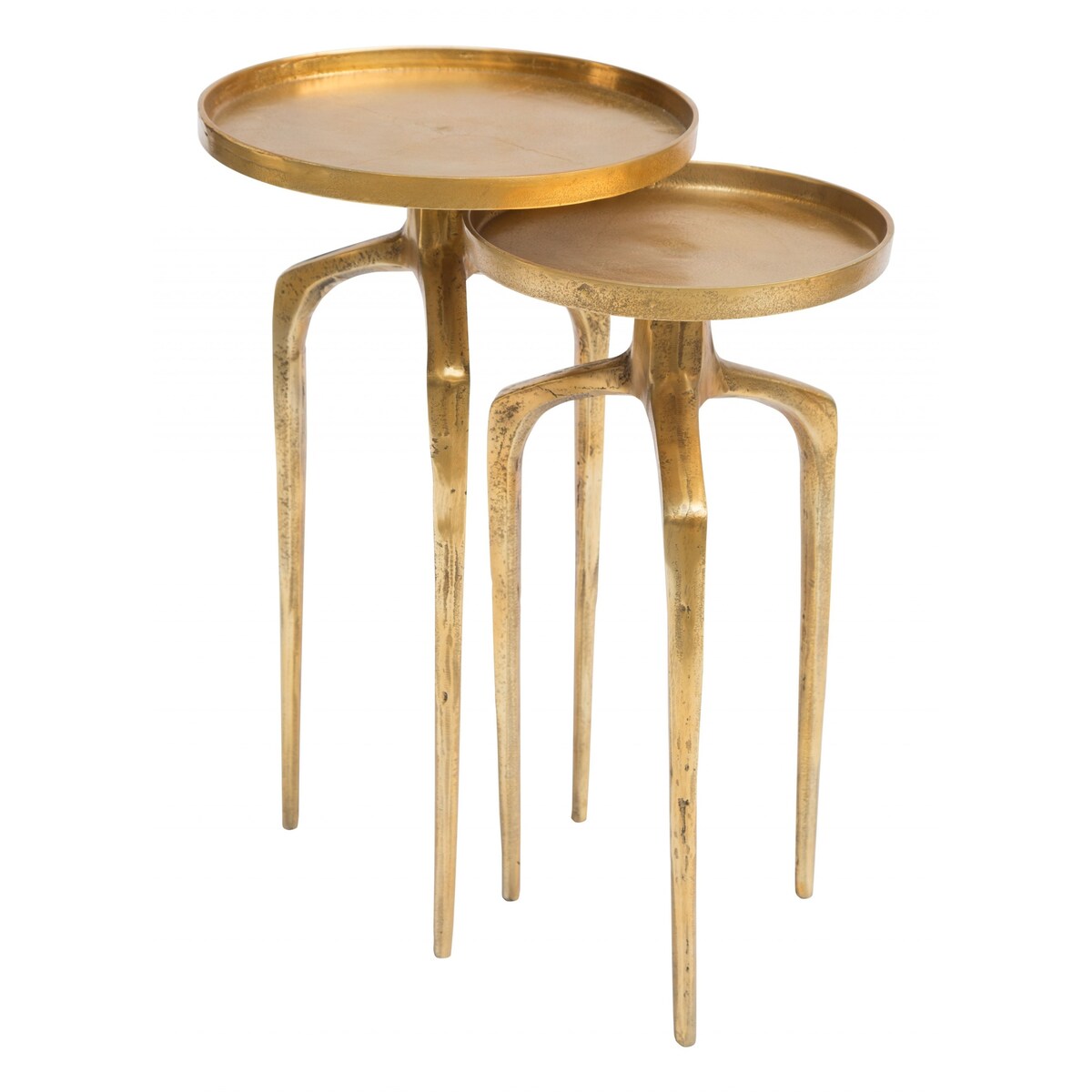 Set of Two Antique Gold Accent Tables - 13.3 W x 23.3 D x 13.3 H