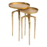 Set of Two Antique Gold Accent Tables - 13.3 W x 23.3 D x 13.3 H