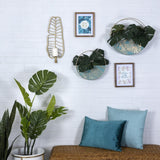 Set of Two Blue and Gold Leaf Pattern Wall Planters - 15" H x 15" W x 4.5" D