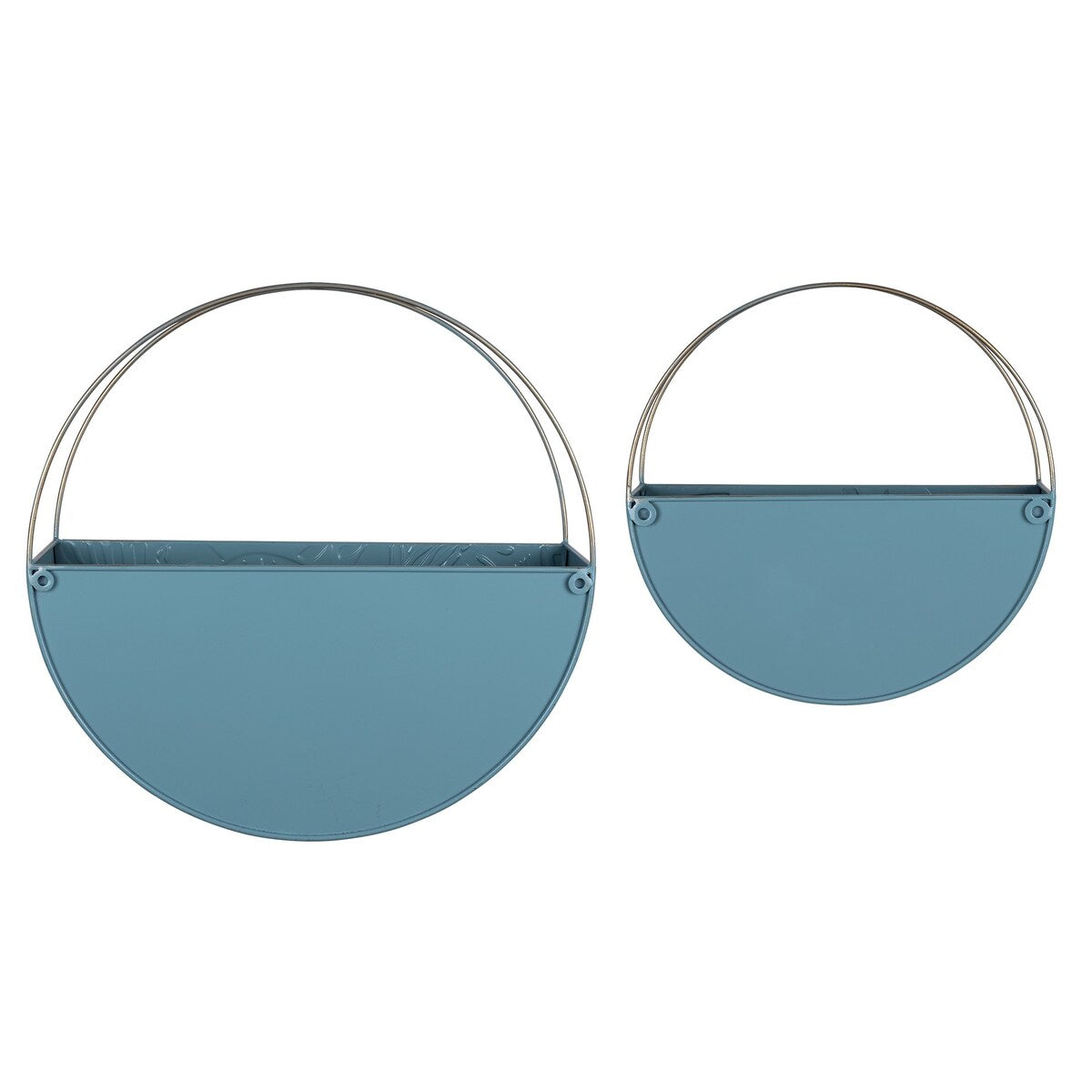 Set of Two Blue and Gold Leaf Pattern Wall Planters - 15" H x 15" W x 4.5" D