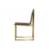 Set of Two Brown And Brass Upholstered Faux Leather Dining Side Chairs