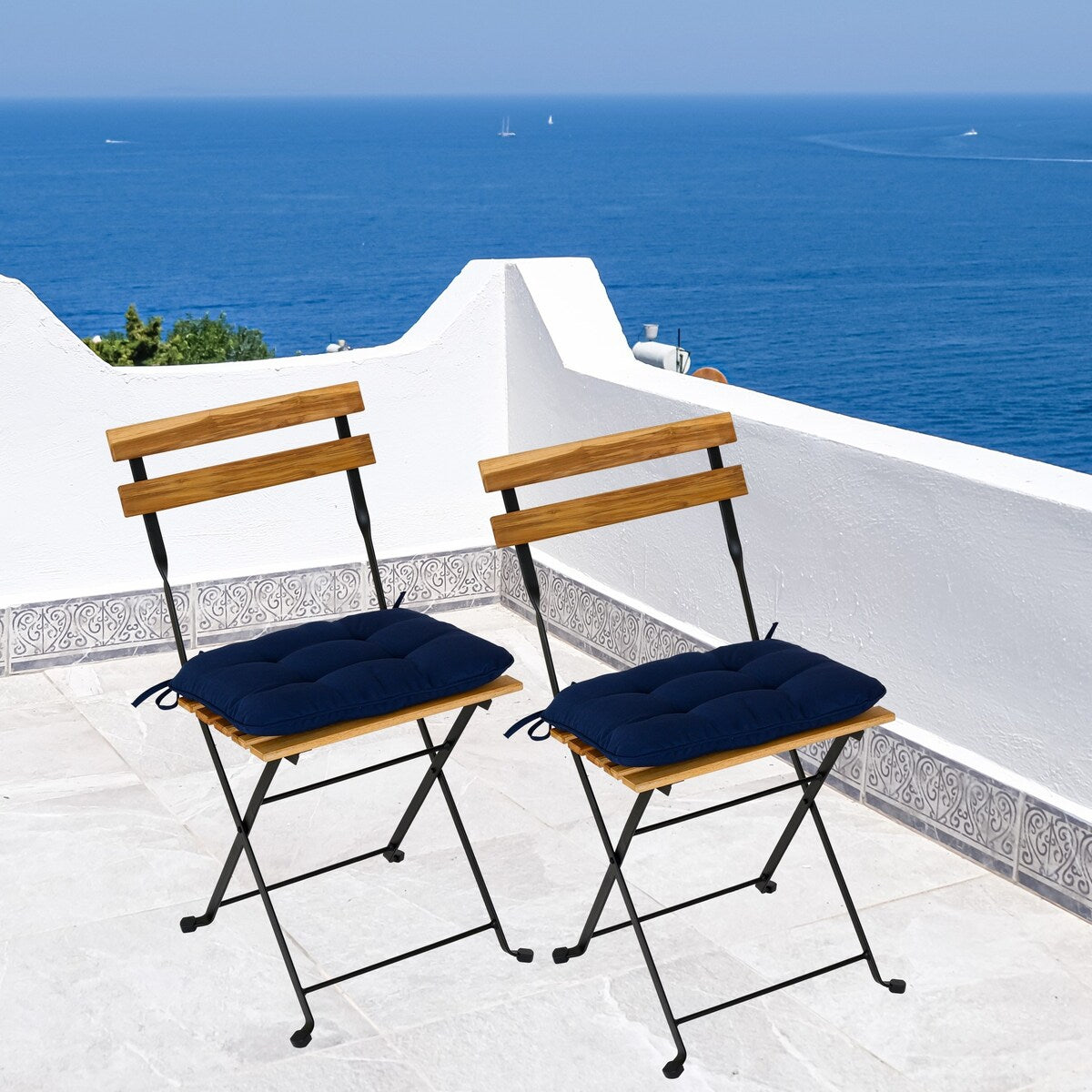 Set of Two Folding Solid Teak Wood Power Coating Frame Chair