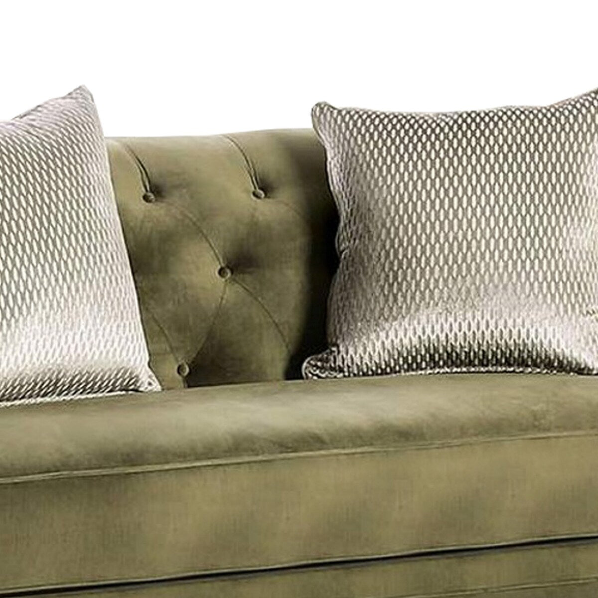 Seth 93 Inch Modern Sofa, Bench Style Cushion, Scooped Arms, Green
