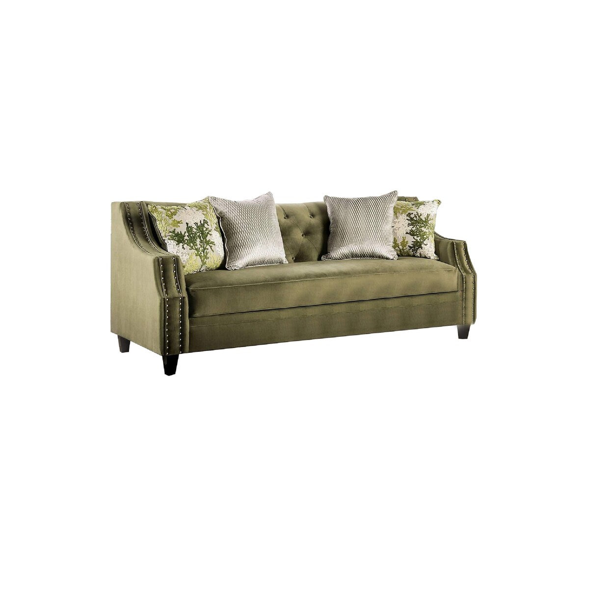 Seth 93 Inch Modern Sofa, Bench Style Cushion, Scooped Arms, Green
