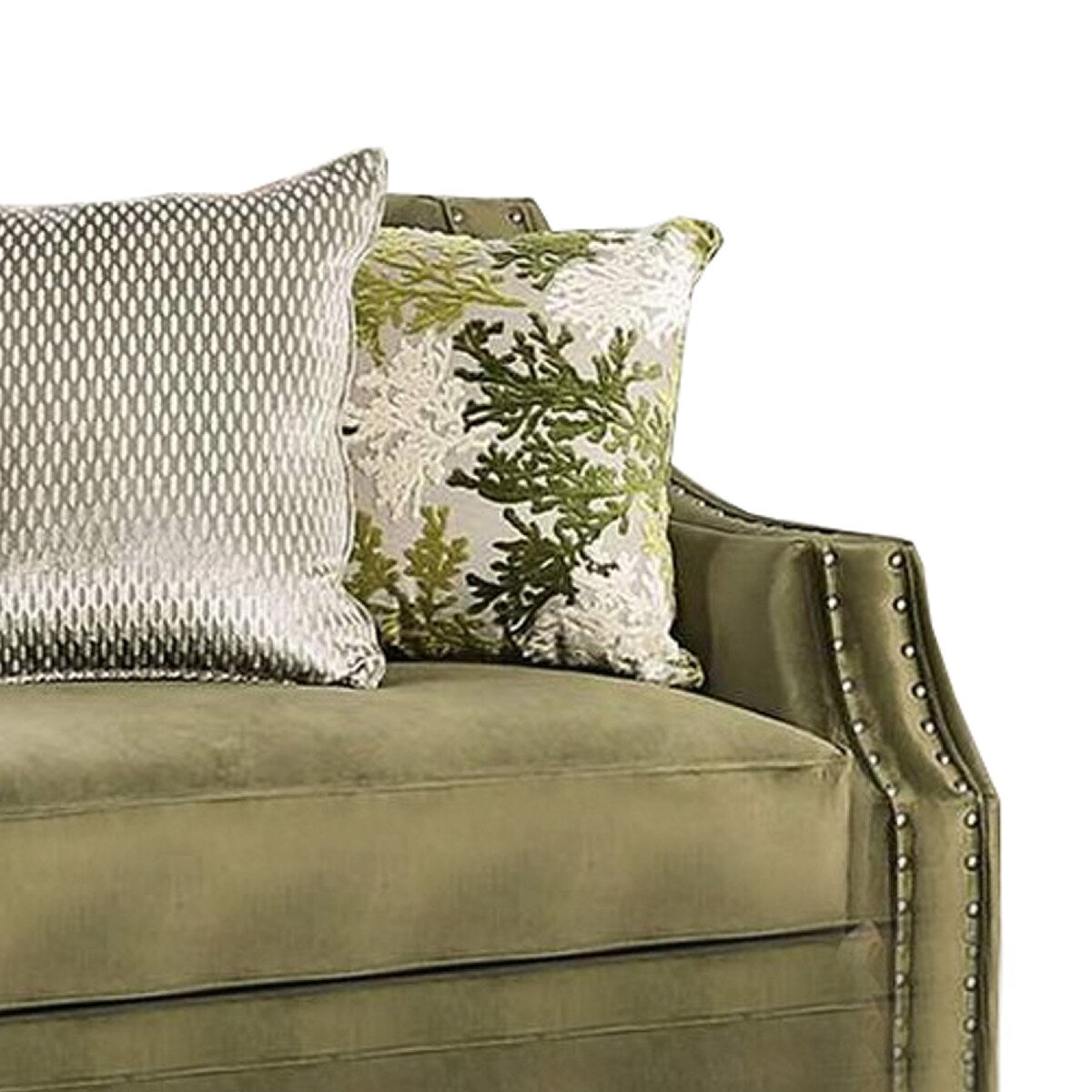 Seth 93 Inch Modern Sofa, Bench Style Cushion, Scooped Arms, Green