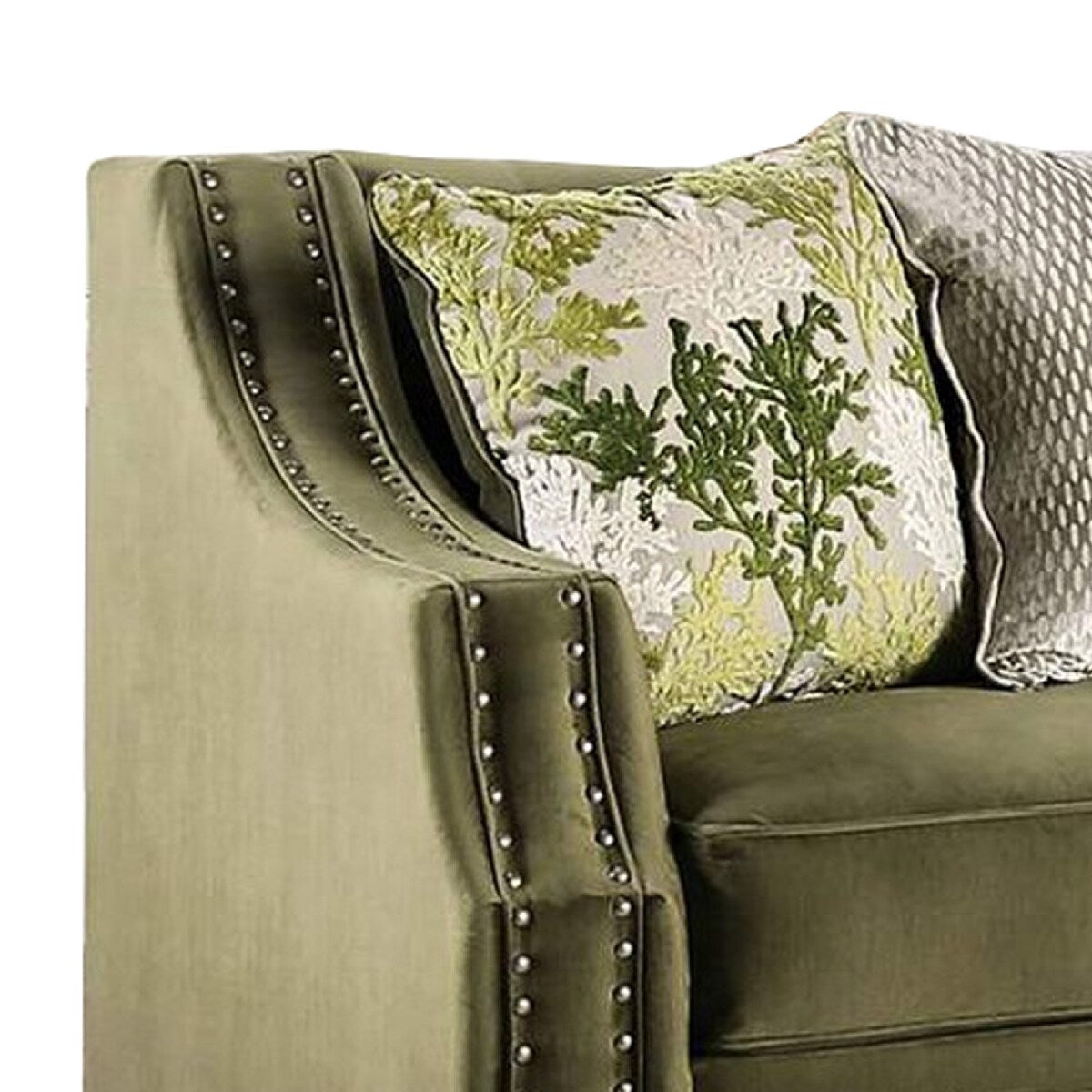 Seth 93 Inch Modern Sofa, Bench Style Cushion, Scooped Arms, Green