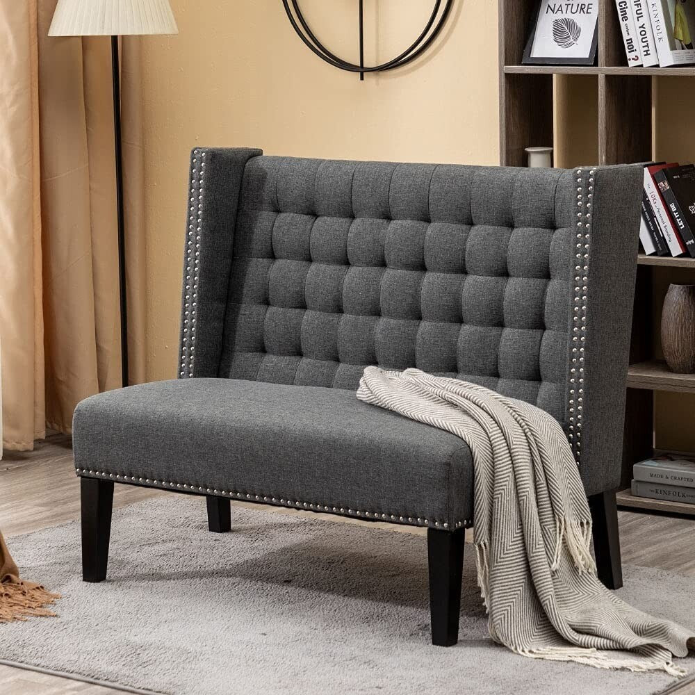 Settee couch,Modern Loveseat Settee Bench Sofa 2-Seat Sofa Couch Tufted Love Seat Dining Bench with Nail Head for Living Room