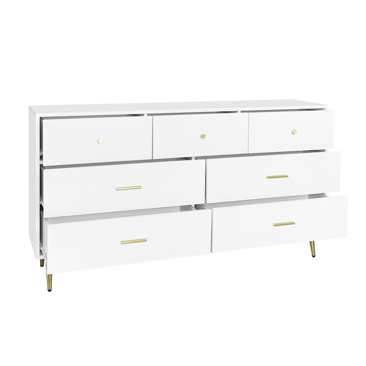 Seven Drawers Large Chest of Drawer Cabinet with Golden Handle and Golden Legs