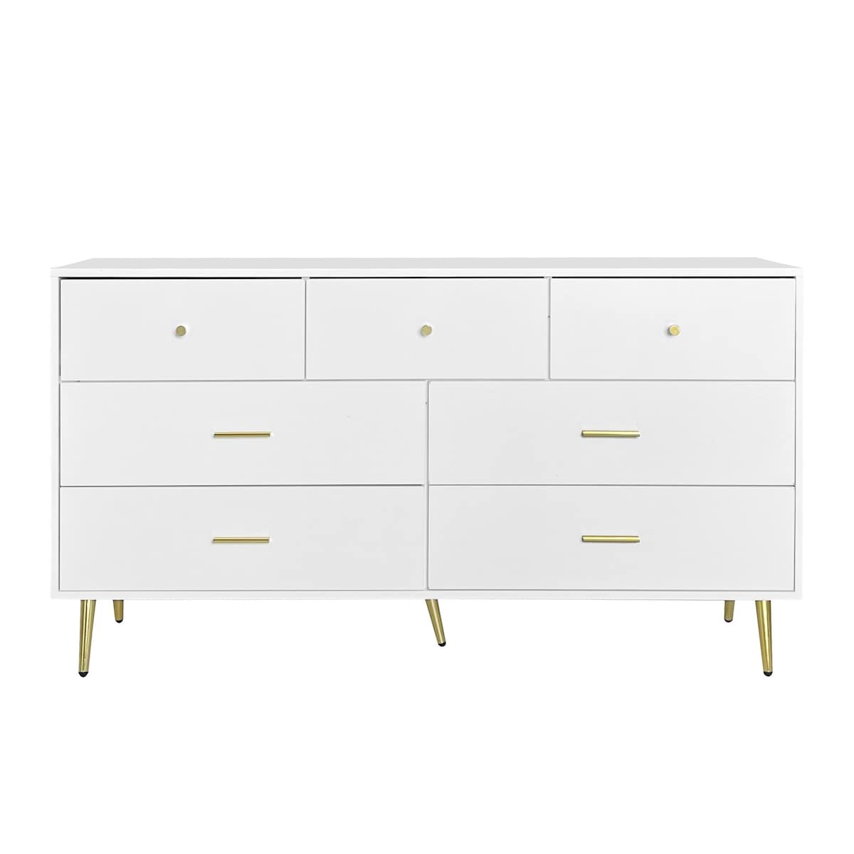 Seven Drawers Large Chest of Drawer Cabinet with Golden Handle and Golden Legs