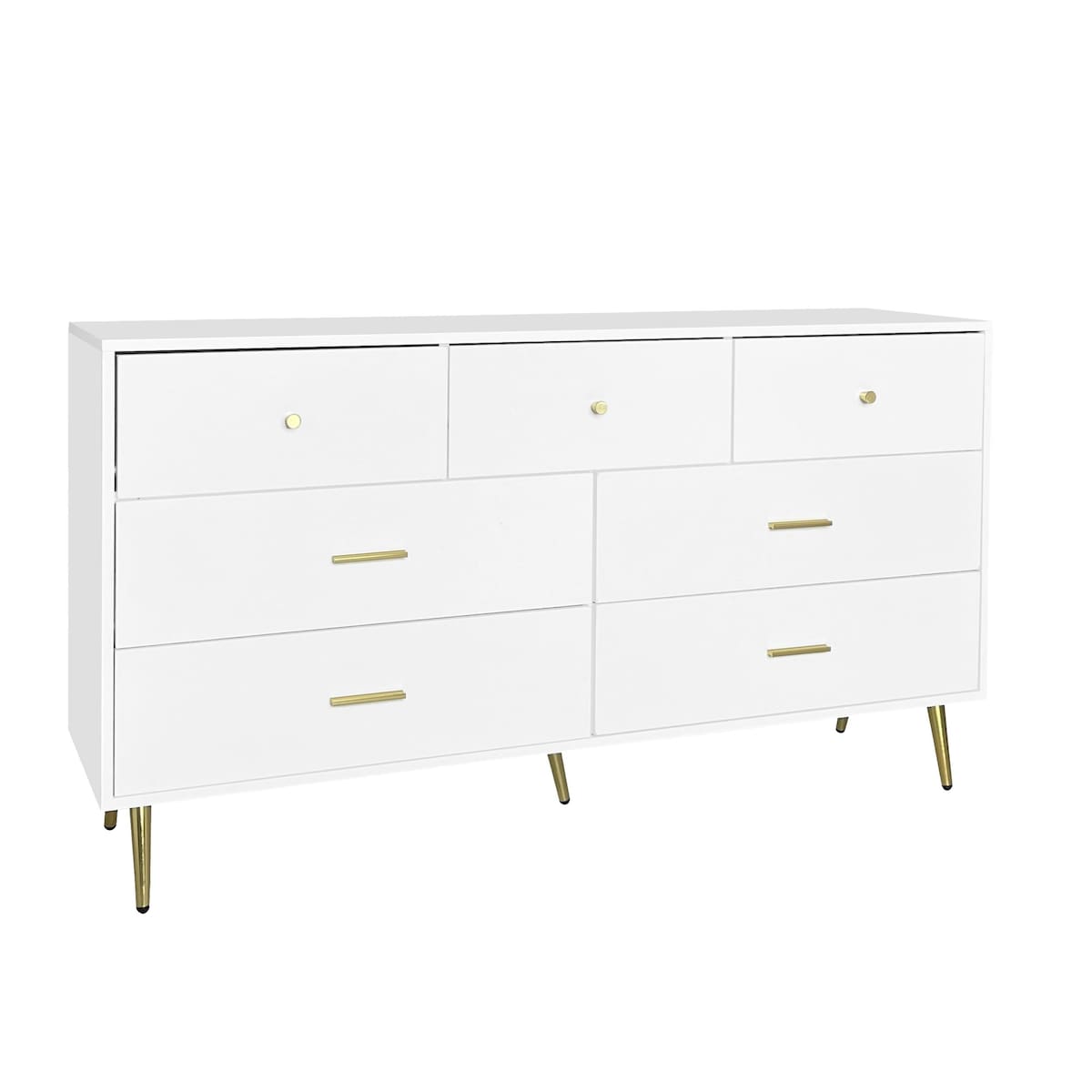 Seven Drawers Large Chest of Drawer Cabinet with Golden Handle and Golden Legs