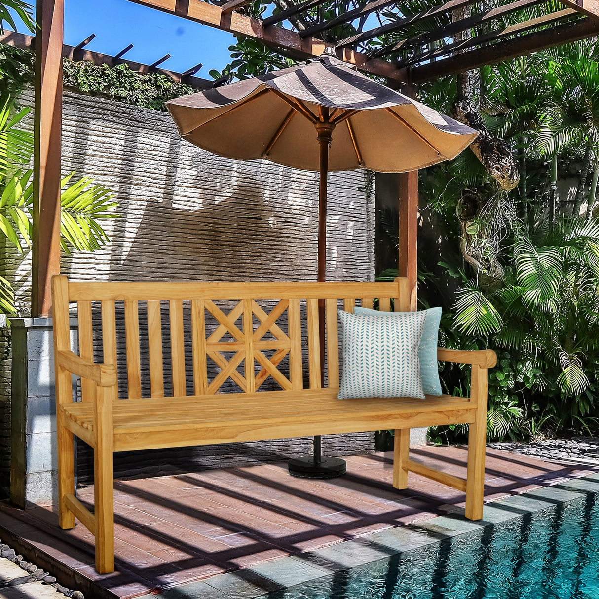 Seven Seas Teak Arizona Teak Wood Outdoor Patio Bench, 5 Foot