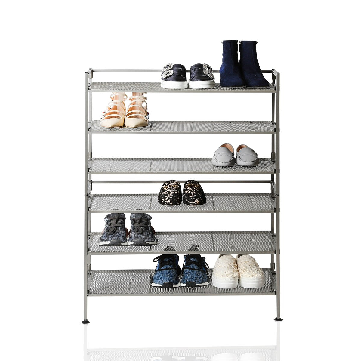 Seville Classics Satin Pewter 3-Tier Iron Mesh Stackable Shoe Rack (2-Pack)