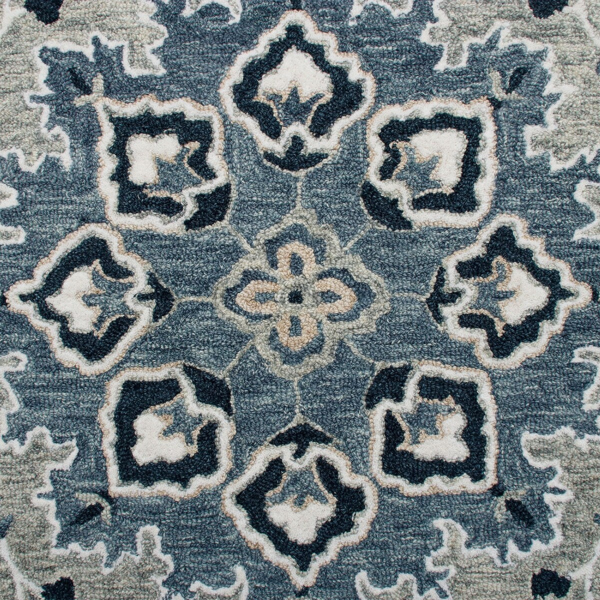 Sevita Grey/Blue Medallion Round Area Rug