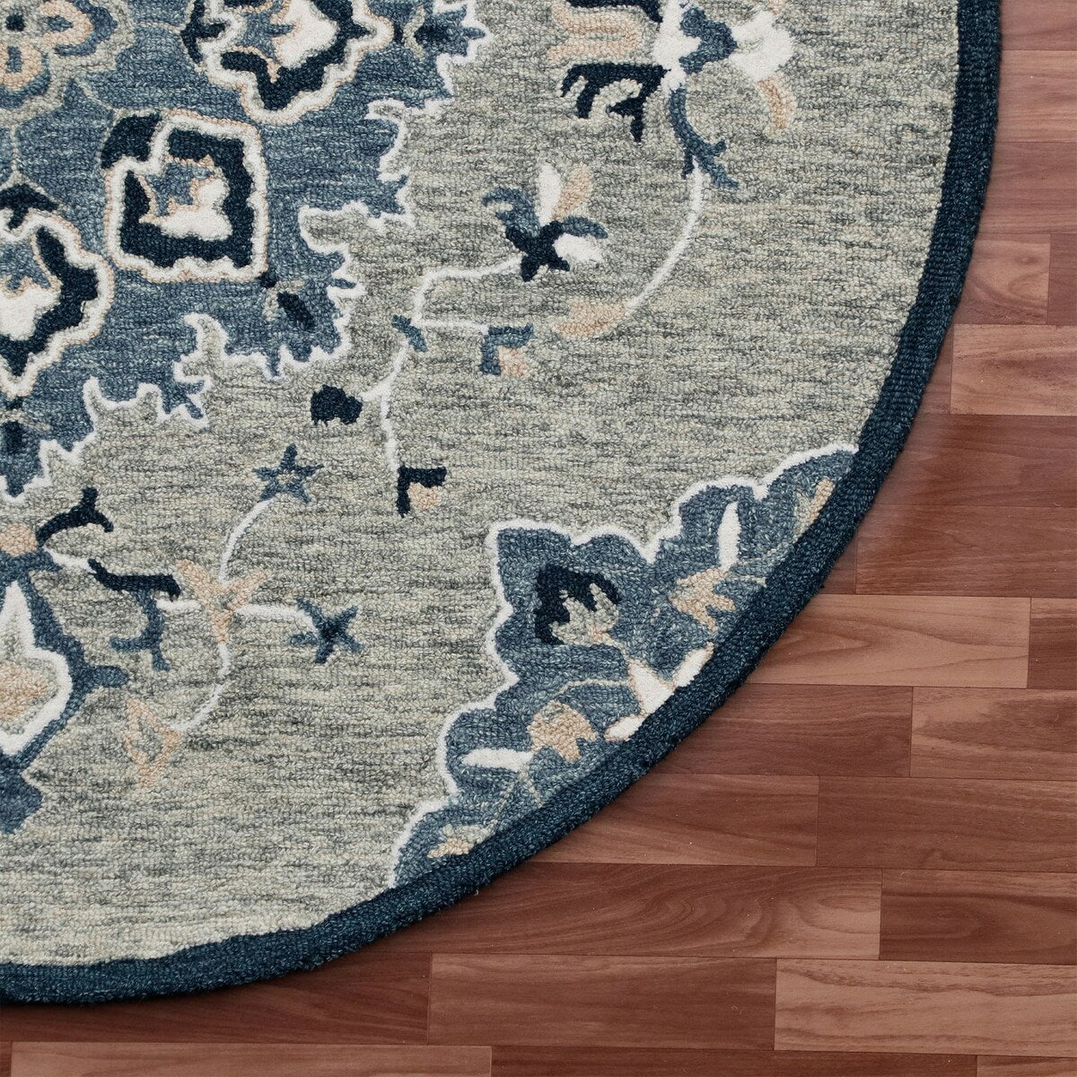 Sevita Grey/Blue Medallion Round Area Rug