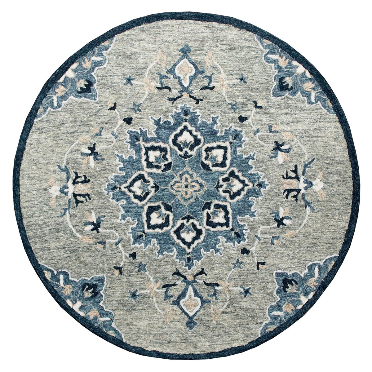 Sevita Grey/Blue Medallion Round Area Rug