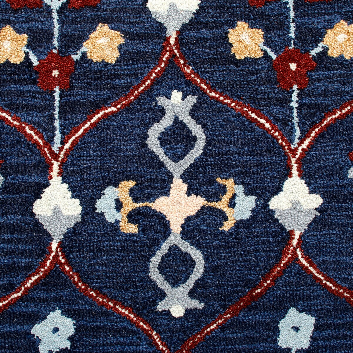 Sevita Navy/Red Trellis Round Area Rug