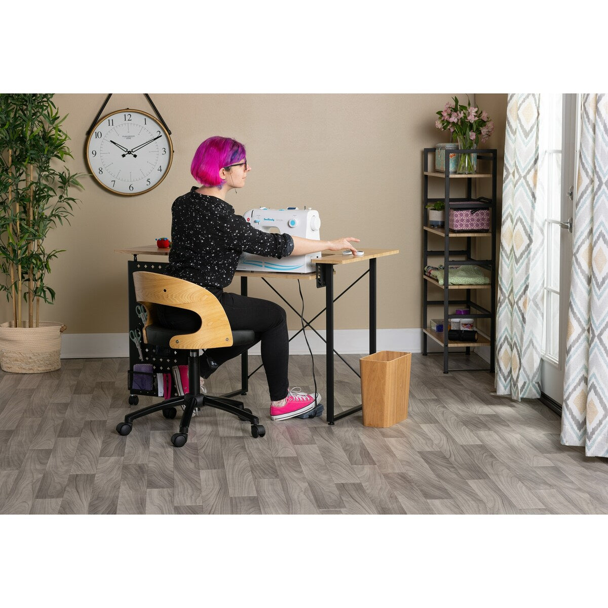 Sew Ready Pivot Sewing Table with Storage Panel and Adjustable Platform