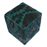 Sewell Teal/Black Handmade Kilim Upholstered Ottoman 16"x16"x20"