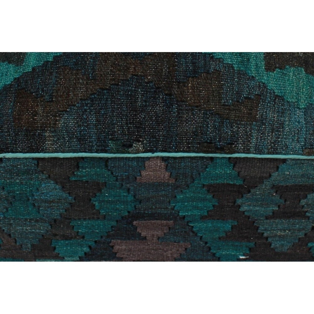 Sewell Teal/Black Handmade Kilim Upholstered Ottoman 16"x16"x20"