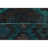 Sewell Teal/Black Handmade Kilim Upholstered Ottoman 16"x16"x20"