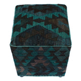 Sewell Teal/Black Handmade Kilim Upholstered Ottoman 16"x16"x20"