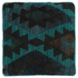 Sewell Teal/Black Handmade Kilim Upholstered Ottoman 16"x16"x20"