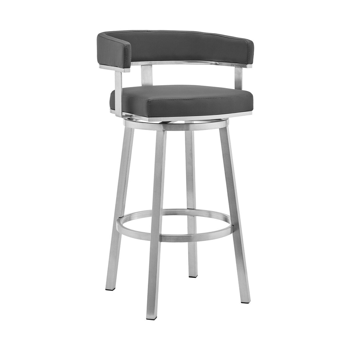 Sez 26 Inch Modern Swivel Counter Stool Arm Chair, Backrest, Steel, Gray