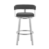 Sez 26 Inch Modern Swivel Counter Stool Arm Chair, Backrest, Steel, Gray