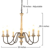 Oaks Aura Rustic Shabby Chic 6-Light Off-White Wood Candle Chandelier - 33 inches