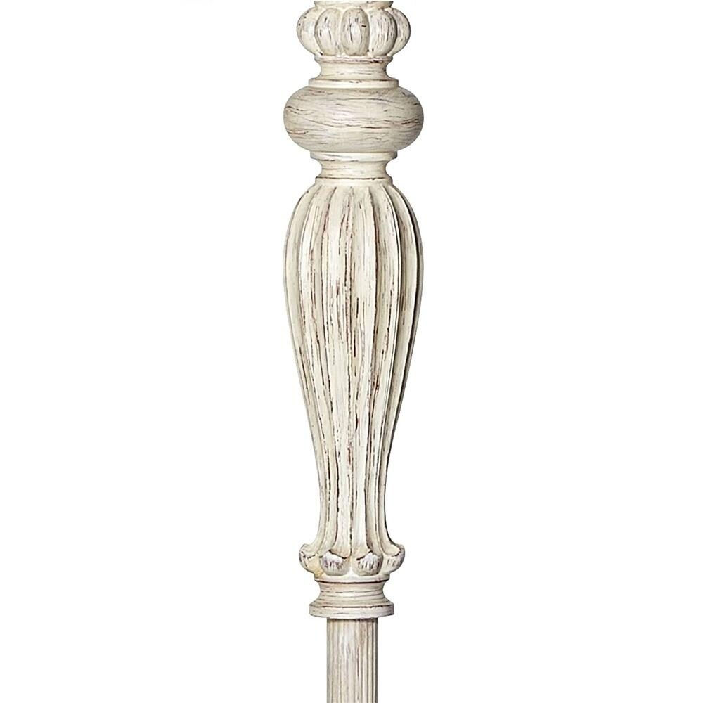 Shabby Chic Floor Lamp Antique White Cream Fabric Shade Fringe - 17" x 60"
