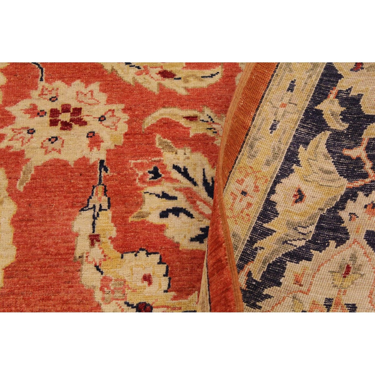 Shabby Chic Kafkaz Peshawar Risa Orange/Blue Wool Rug (9'2 x 11'10) - 9 ft. 2 in. x 11 ft. 10 in.