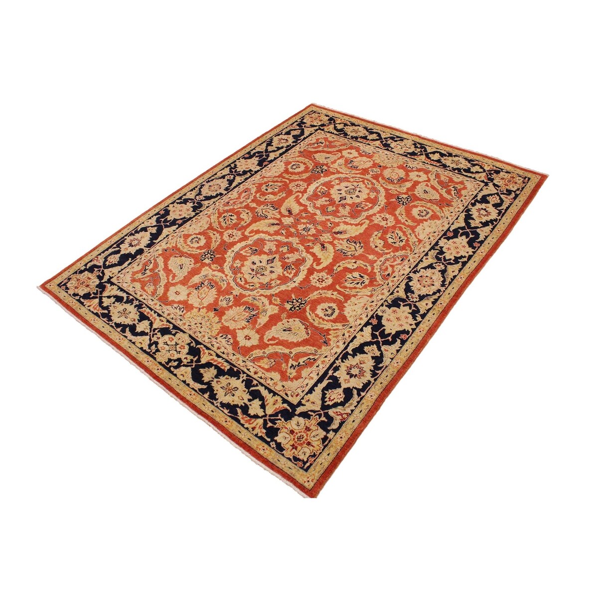 Shabby Chic Kafkaz Peshawar Risa Orange/Blue Wool Rug (9'2 x 11'10) - 9 ft. 2 in. x 11 ft. 10 in.