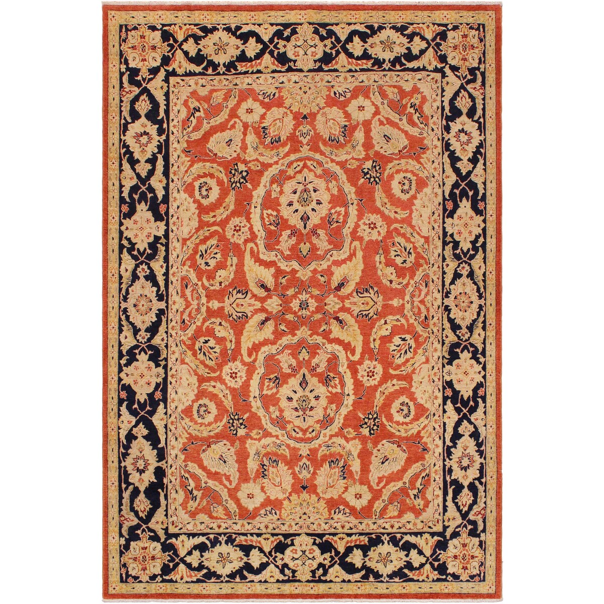 Shabby Chic Kafkaz Peshawar Risa Orange/Blue Wool Rug (9'2 x 11'10) - 9 ft. 2 in. x 11 ft. 10 in.