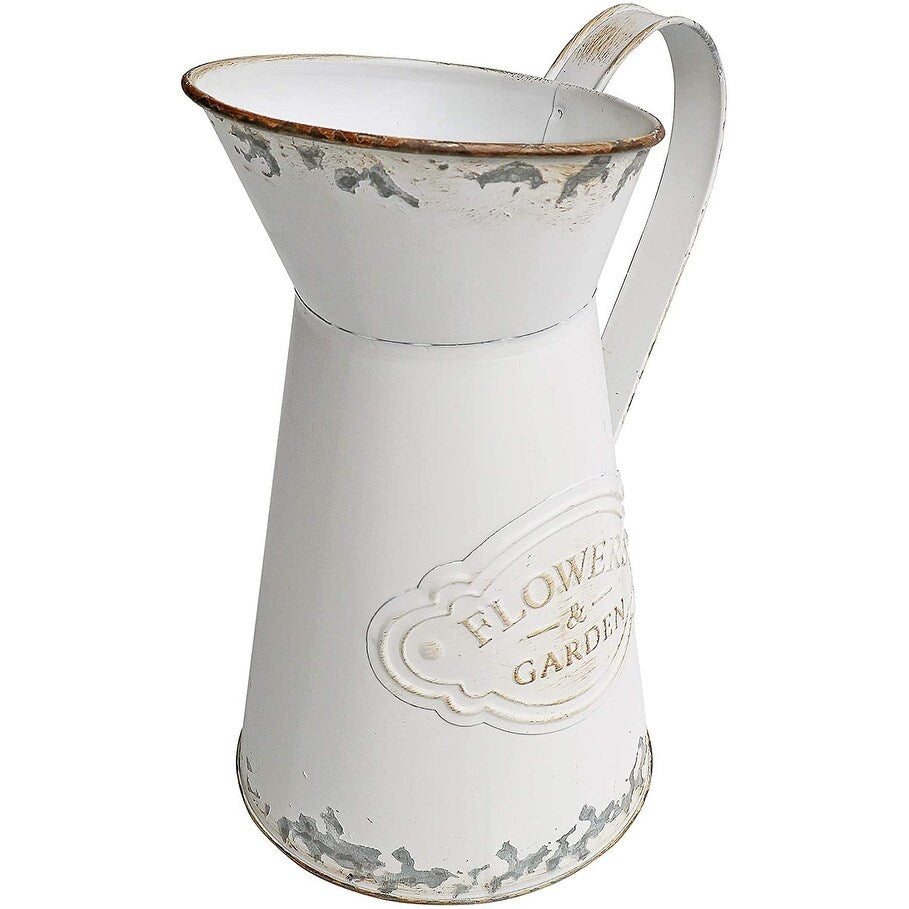 Shabby Chic Style White Metal Vase Jug Rustic Pitcher
