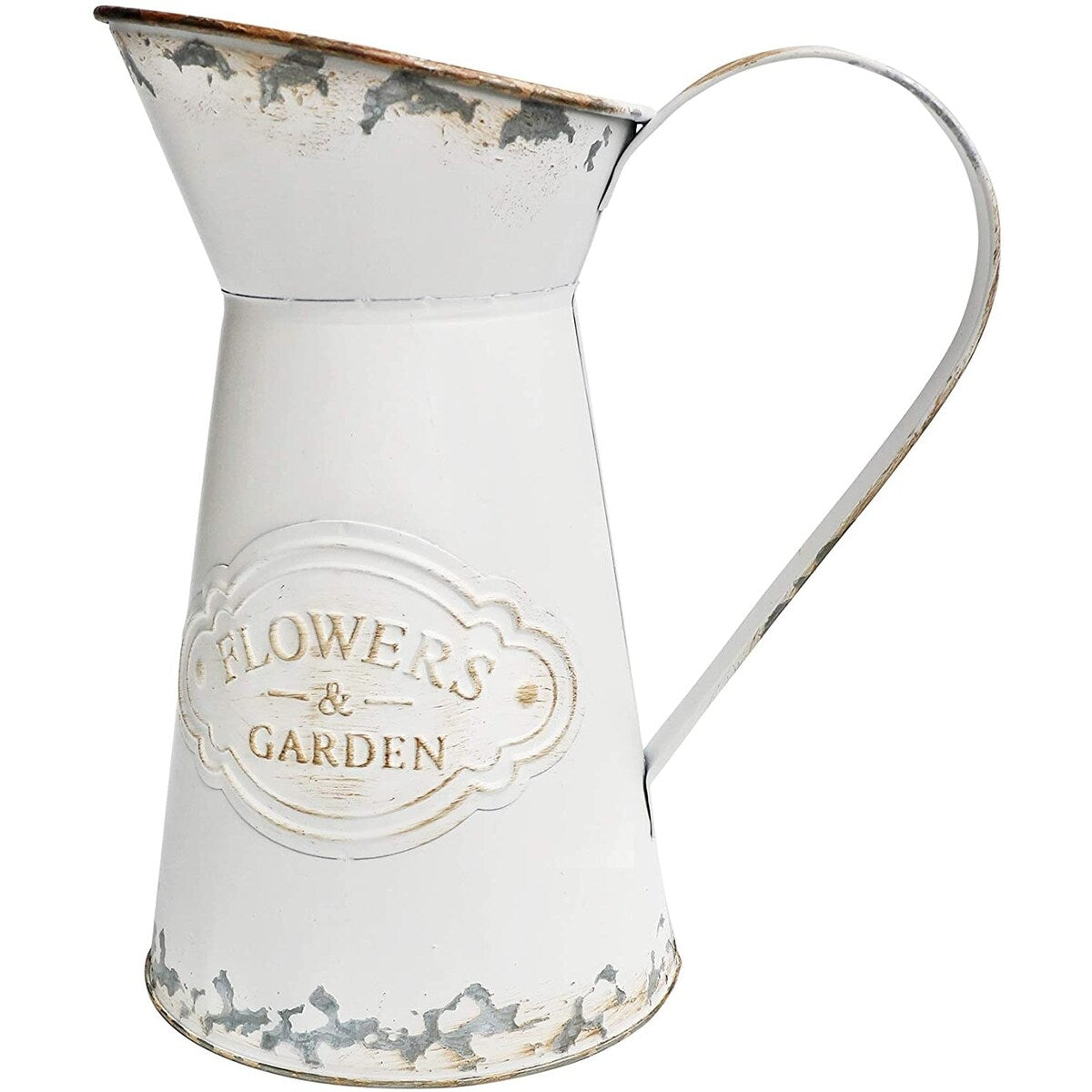 Shabby Chic Style White Metal Vase Jug Rustic Pitcher