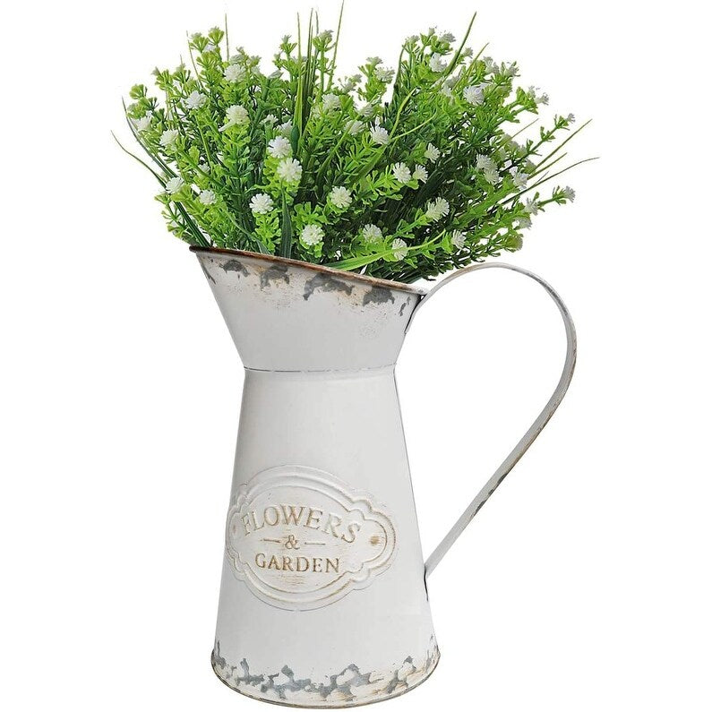 Shabby Chic Style White Metal Vase Jug Rustic Pitcher