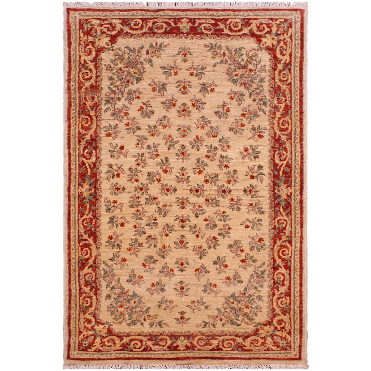 Shabby Chic Ziegler Richelle Ivory Red Hand-Knotted Wool Rug - 3'1'' x 5'2''