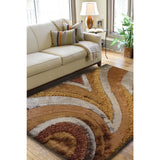 Geometric Beige/Brown/Rust Shag Area Rug - 5' x 7'