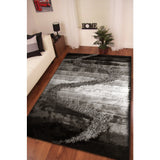 Shaggy Viscose Vibrant Gradient Pattern Hand Tufted Shag Area Rug Black Gray Silver - 8' x 11'
